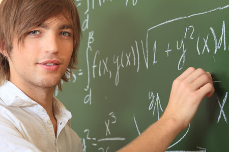 Educational theme: male student in a classroom.