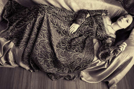 Portrait of a beautiful woman in medieval era dress. Shot in a studio.の写真素材