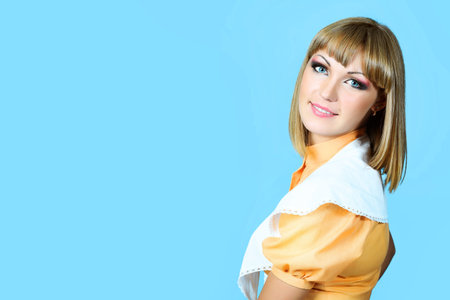 Portrait of a beautiful housewife. Studio shot.の写真素材