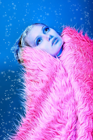 Art portrait of a snow female model in fur.  Fashion, beauty.の写真素材