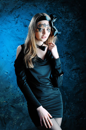 Portrait of a fashionable woman. Body painting project.の写真素材