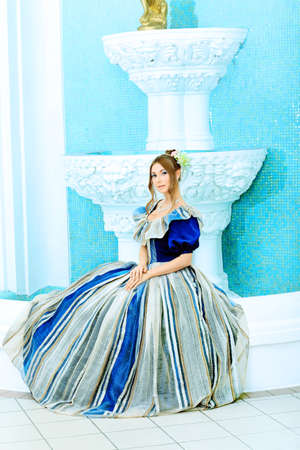 Portrait of a beautiful woman in medieval era dress.の写真素材