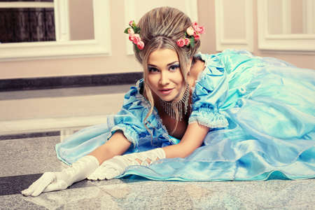 Portrait of a beautiful woman in medieval era dress.の写真素材