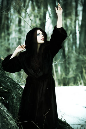 Shot of a gothic woman in a winter park. Fashion.