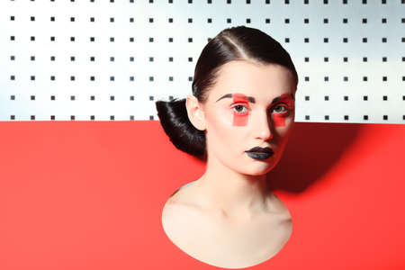 Fashion shot of an attractive model. Make-up. Shapes concept.の写真素材