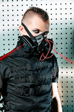 Shot of a conceptual man in a respirator. の写真素材