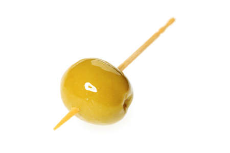 Fresh green olive isolated over white background.の写真素材