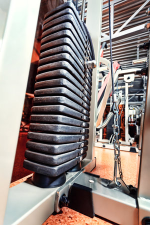 Room with gym equipment in the sport club