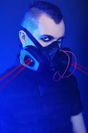 Shot of a conceptual man in a respirator. 