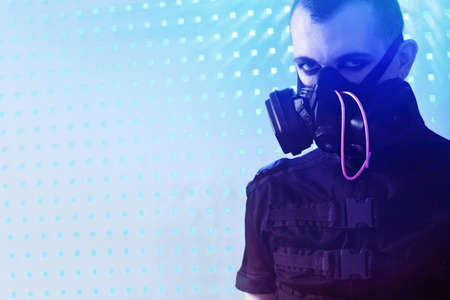 Shot of a conceptual man in a respirator. の写真素材