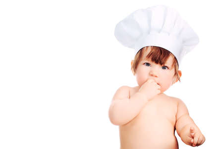 Little smiling chief-cooker, isolated on white.の写真素材