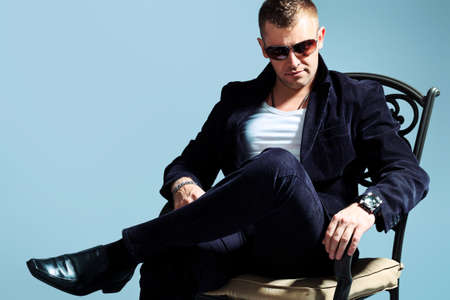 Portrait of a handsome man in sunglasses. Studio shot.の写真素材