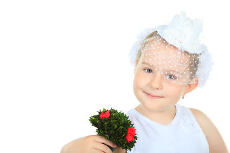 Beautiful little girl in princess dress. Isolated over white background.の写真素材