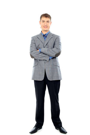 Portrait of a young handsome businessman. Isolated over white background.の写真素材