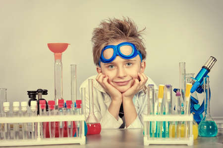 Little boy is making science experiments. Education.の写真素材