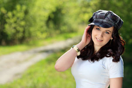 Portrait of beautiful summer girl outdoor. の写真素材