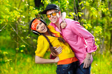Beautiful young couple spending a time together outdoor.の写真素材