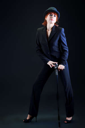 Portrait of a woman actress in style of 1930s - 1940s. Studio shot. の写真素材