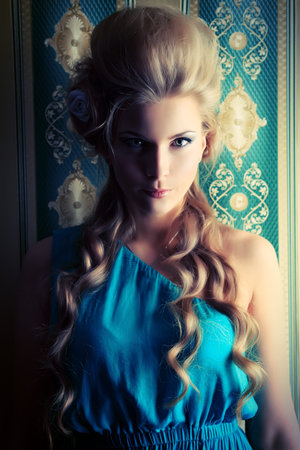 Beautiful romantic lady posing in the  vintage interior.