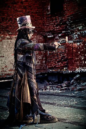 Portrait of a steampunk man in the ruins.の写真素材