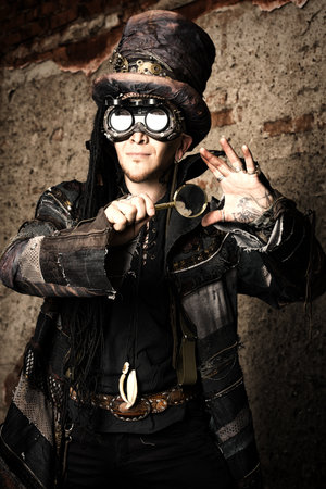 Portrait of a steampunk man in the ruins.の写真素材