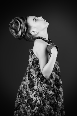 Portrait of a beautiful girl with a festive hairstyle. の写真素材