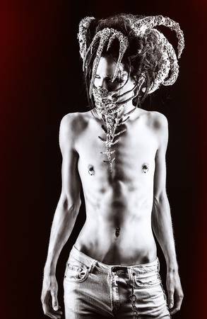 Frightening mythical creature male. Alien creature. Horror. Halloween.の写真素材