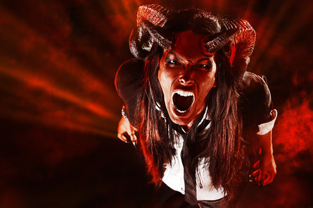 Portrait of a devil with horns. Fantasy. Art project.の写真素材