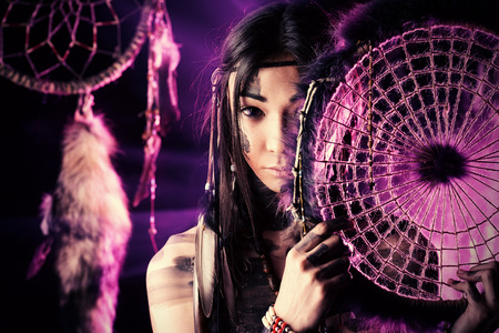 Portrait of the American Indian. Ethnicity and history. Art project.の写真素材