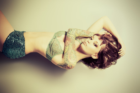 Sexual young woman  alluring in beautiful lacy underwear.の写真素材