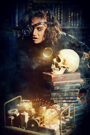 Portrait of a man steampunk in his research laboratory. Fantasy.の写真素材