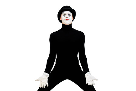 Portrait of a male mime artist. Isolated over white.の写真素材