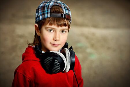 Portrait of cute7 years old boy outdoor. Summer day.の写真素材