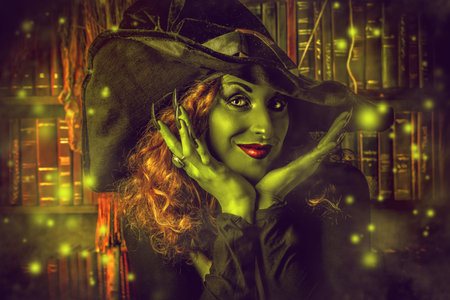 Fairy wicked witch in the wizarding lair. Magic. Halloween.