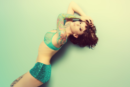 Sexual young woman  alluring in beautiful lacy underwear. Copy space.の写真素材