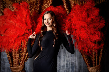 Beautiful dancer on the stage of cabaret. Performance. Beauty, fashion.