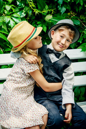 Romantic children at a parkの写真素材