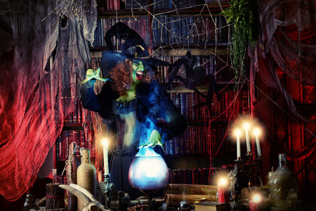 Fairy wicked witch in the wizarding lair. Magic. Halloween.の写真素材