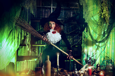 Attractive witch in the wizarding lair.の写真素材