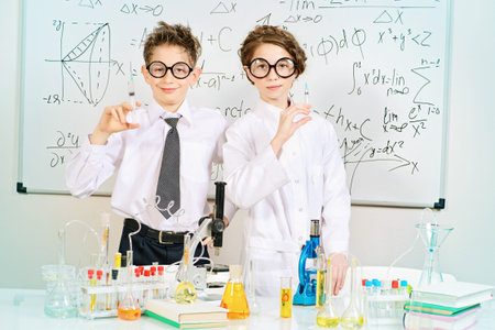 Students doing experiments in the laboratory. Science and education.