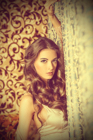 Beautiful young woman in elegant evening dress. Fashion shot. Hairstyle.の写真素材