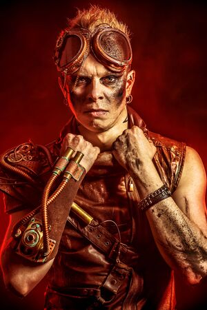 Portrait of a steampunk man with a mechanical devices. Fantasy.の写真素材