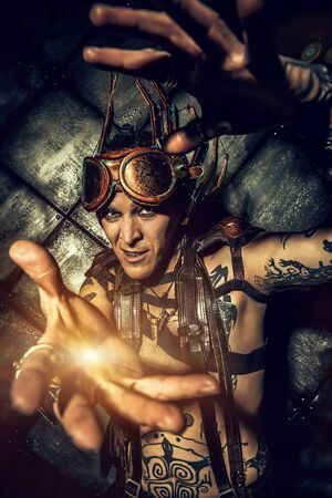 Expressive steampunk over grunge background. Fantasy.の写真素材
