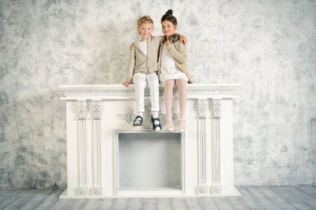 Beautiful fashion children. Vintage style. Retro.の写真素材