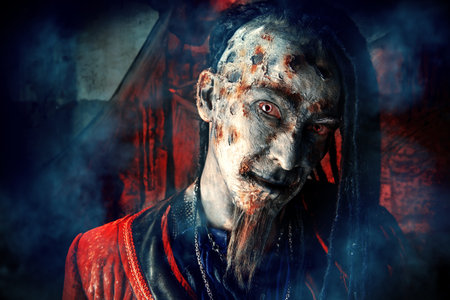 Horror novel character. Aggressive angry pirate, risen from the dead. Halloween.