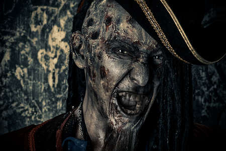 Horror novel character. Aggressive angry pirate, risen from the dead. Halloween.の写真素材