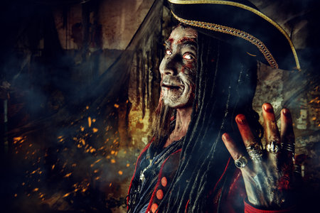 Portrait of a noble brave dead pirate. Zombie pirate. Halloween.