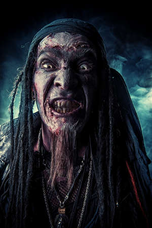 Horror novel character. Aggressive angry pirate, risen from the dead. Halloween.の写真素材