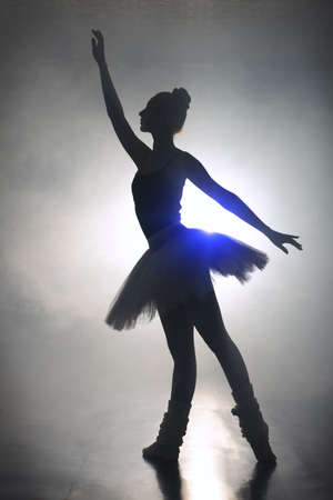 Art concept. Silhouette of a dancing ballerina.の写真素材