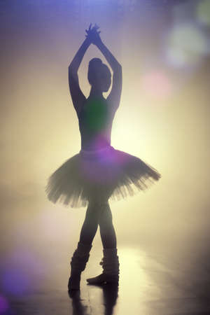Art concept. Silhouette of a dancing ballerina.の写真素材